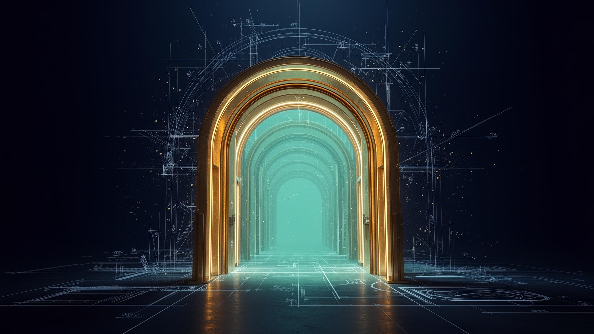 Glowing archway opening into the AI era